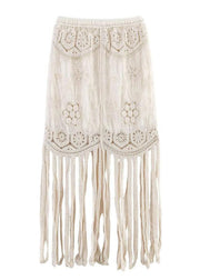 Modern Beige Tasseled Hollow Out Embroidered Cotton Two Pieces Set Summer