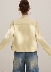Modern Beige Zippered Wrinkled Cotton Jacket Fall