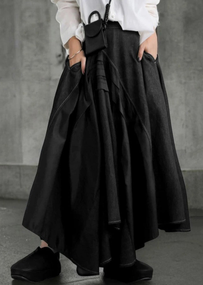 Modern Black Asymmetrical Exra Large Hem Denim Skirts Fall