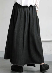 Modern Black Asymmetrical Exra Large Hem Denim Skirts Fall