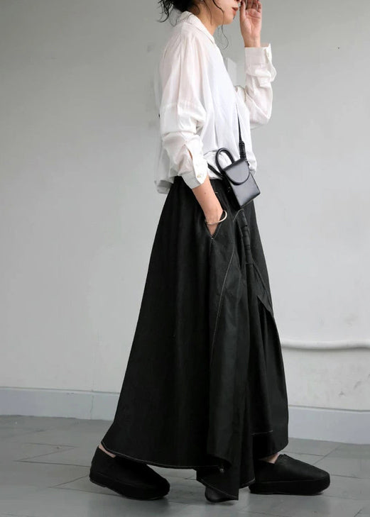 Modern Black Asymmetrical Exra Large Hem Denim Skirts Fall