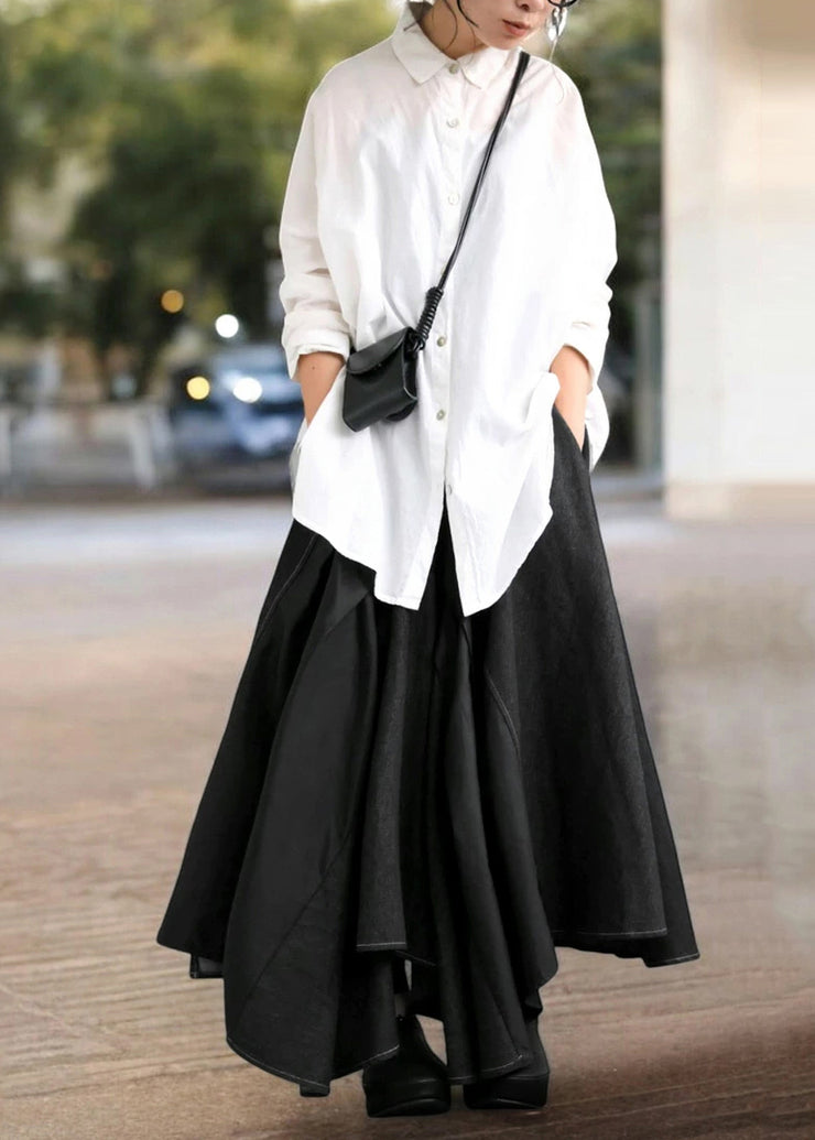 Modern Black Asymmetrical Exra Large Hem Denim Skirts Fall