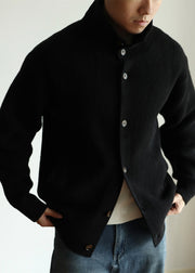 Modern Black Button Cozy Woolen Mens Coat Winter