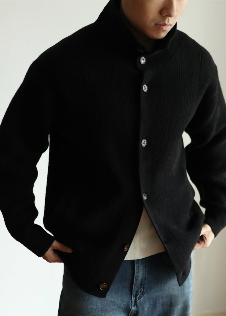 Modern Black Button Cozy Woolen Mens Coat Winter