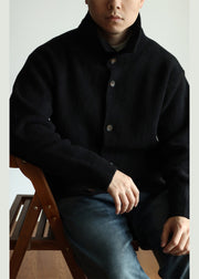 Modern Black Button Cozy Woolen Mens Coat Winter