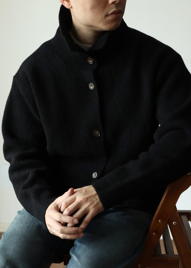 Modern Black Button Cozy Woolen Mens Coat Winter