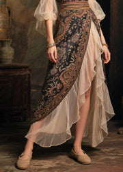 Modern Black Cinched Patchwork Chiffon Ankle Dress Summer
