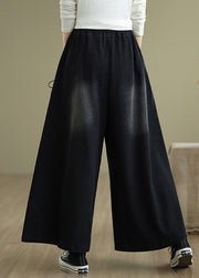 Modern Black Cross Strap Denim Wide Leg Pants Summer