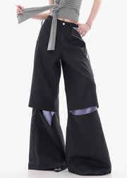 Modern Black Hole Patchwork Cotton Wide Leg Pants Fall