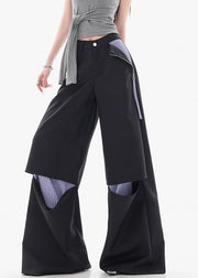 Modern Black Hole Patchwork Cotton Wide Leg Pants Fall