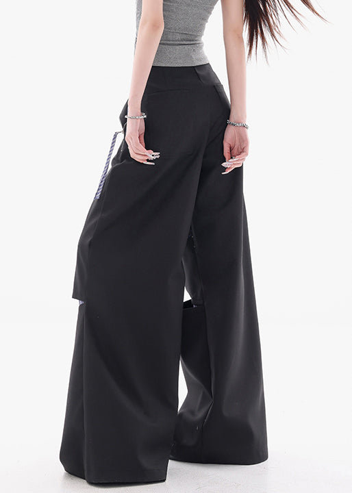 Modern Black Hole Patchwork Cotton Wide Leg Pants Fall
