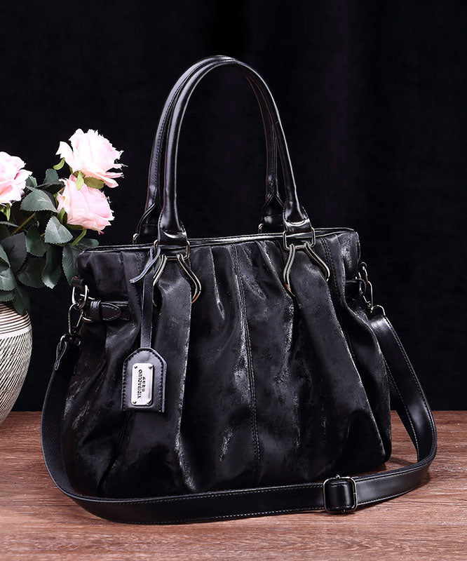 Modern Black Large Capacity Calf Leather Tote Bag