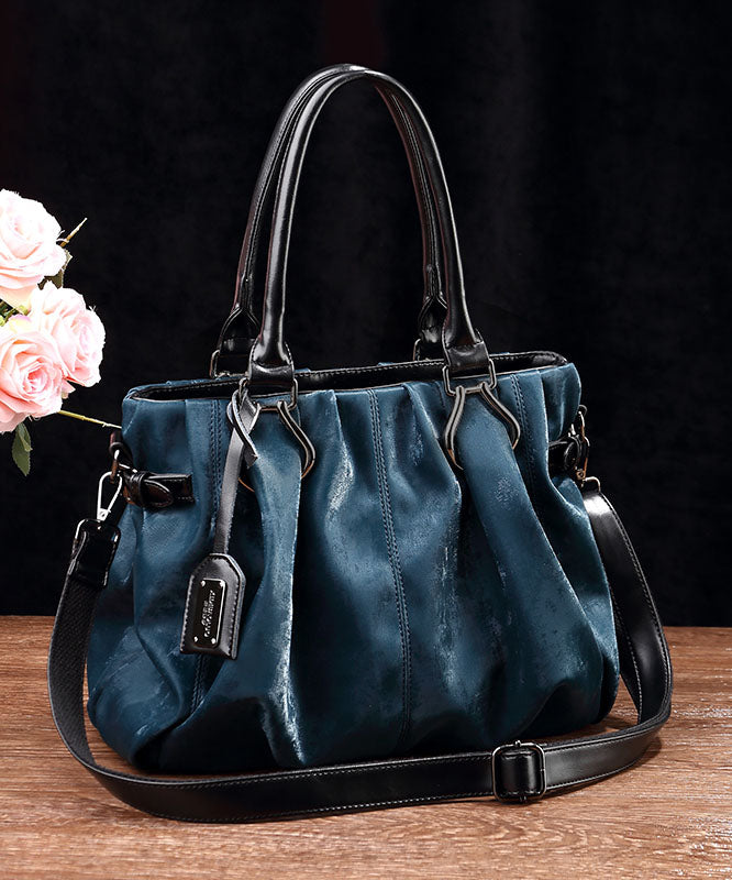 Modern Black Large Capacity Calf Leather Tote Bag