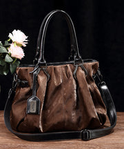 Modern Black Large Capacity Calf Leather Tote Bag
