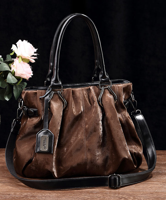 Modern Black Large Capacity Calf Leather Tote Bag