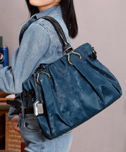 Modern Black Large Capacity Calf Leather Tote Bag