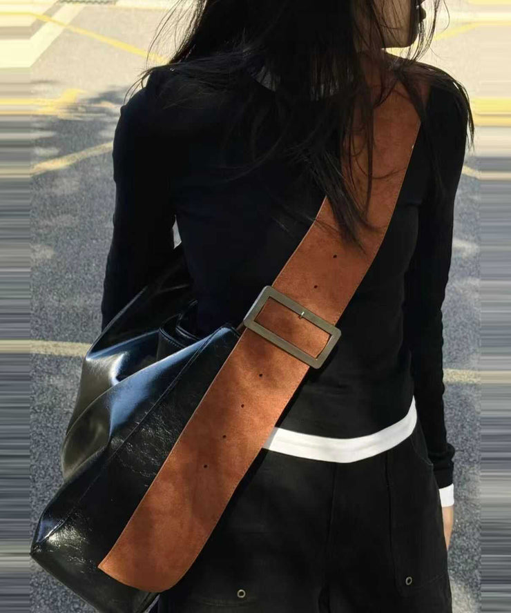 Modern Black Large Capacity Faux Leather Messenger Bag