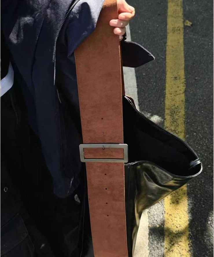 Modern Black Large Capacity Faux Leather Messenger Bag