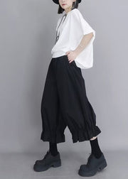 Modern Black Oversized Cotton Lantern Pants Summer