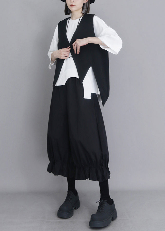 Modern Black Oversized Cotton Lantern Pants Summer