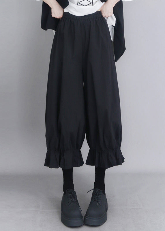 Modern Black Oversized Cotton Lantern Pants Summer
