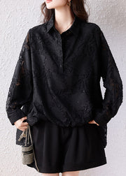 Modern Black Oversized Jacquard Chiffon Shirt Tops Fall
