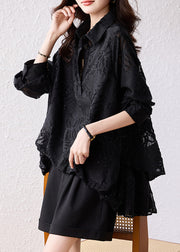 Modern Black Oversized Jacquard Chiffon Shirt Tops Fall