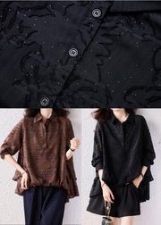 Modern Black Oversized Jacquard Chiffon Shirt Tops Fall