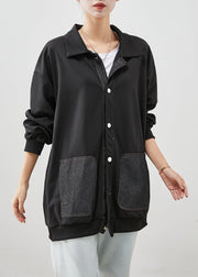 Modern Black Oversized Patchwork Cotton Coats Fall