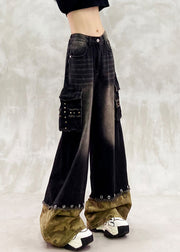 Modern Black Oversized Patchwork Denim Pants Spring