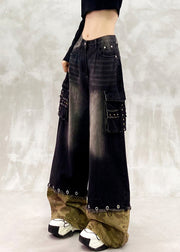 Modern Black Oversized Patchwork Denim Pants Spring