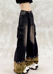 Modern Black Oversized Patchwork Denim Pants Spring