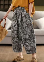 Modern Black Oversized Print Linen Harem Pants Summer