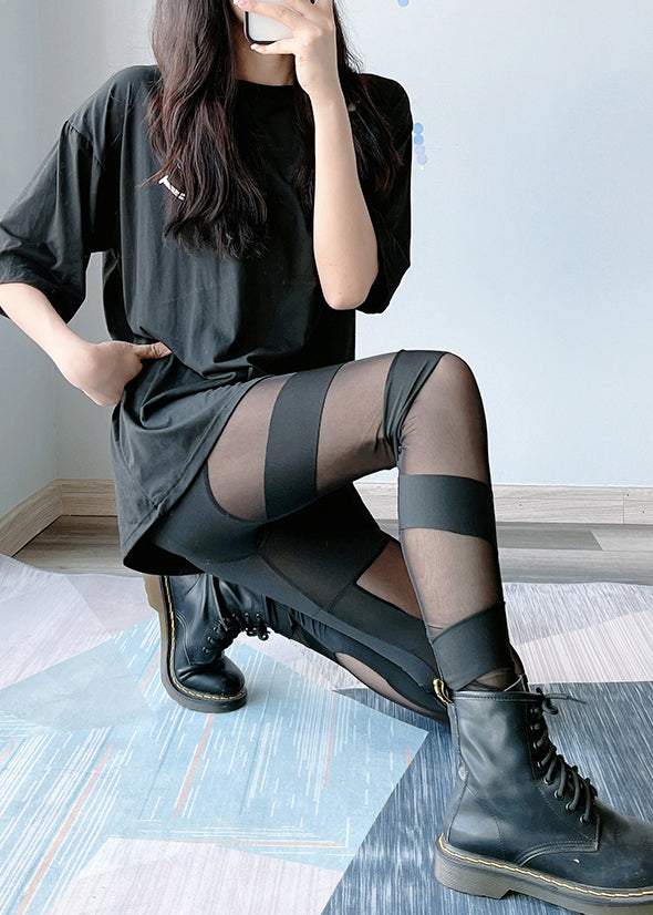 Modern Black Patchwork Tulle Flatering Pants Fall