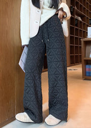 Modern Black Plaid Pockets Drawstring Warm Fleece Pants Winter