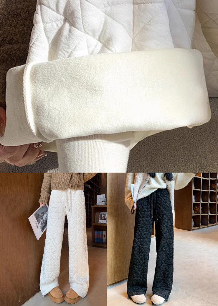 Modern Black Plaid Pockets Drawstring Warm Fleece Pants Winter