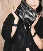 Modern Black Rivet Solid Durable Leather Micro Bag