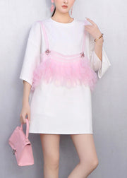 Modern Black Ruffle Tulle Strap Patchwork T Shirt Summer
