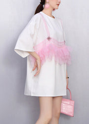 Modern Black Ruffle Tulle Strap Patchwork T Shirt Summer