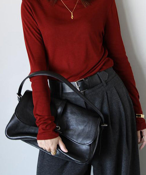 Modern Black Solid Durable Leather Womens Hobo Bag