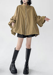 Modern Black Stand Collar Zip Up Pockets Cotton Jackets Fall