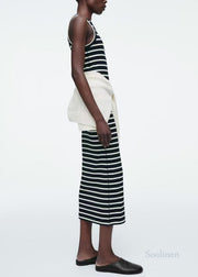 Modern Black Striped Cotton Holiday Dress Summer