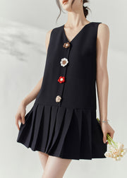 Modern Black V Neck Patchwork Mid Dresses Sleeveless