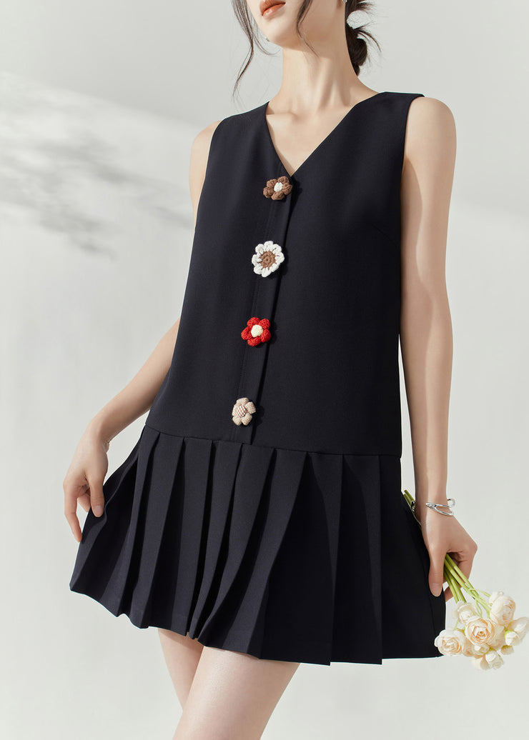 Modern Black V Neck Patchwork Mid Dresses Sleeveless