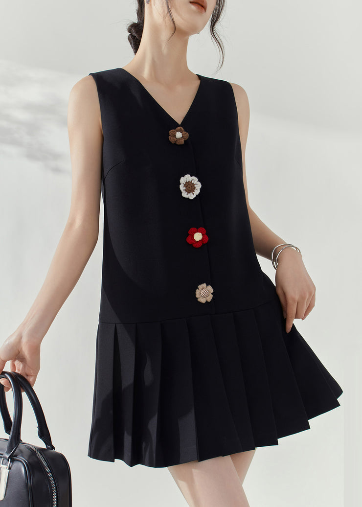 Modern Black V Neck Patchwork Mid Dresses Sleeveless