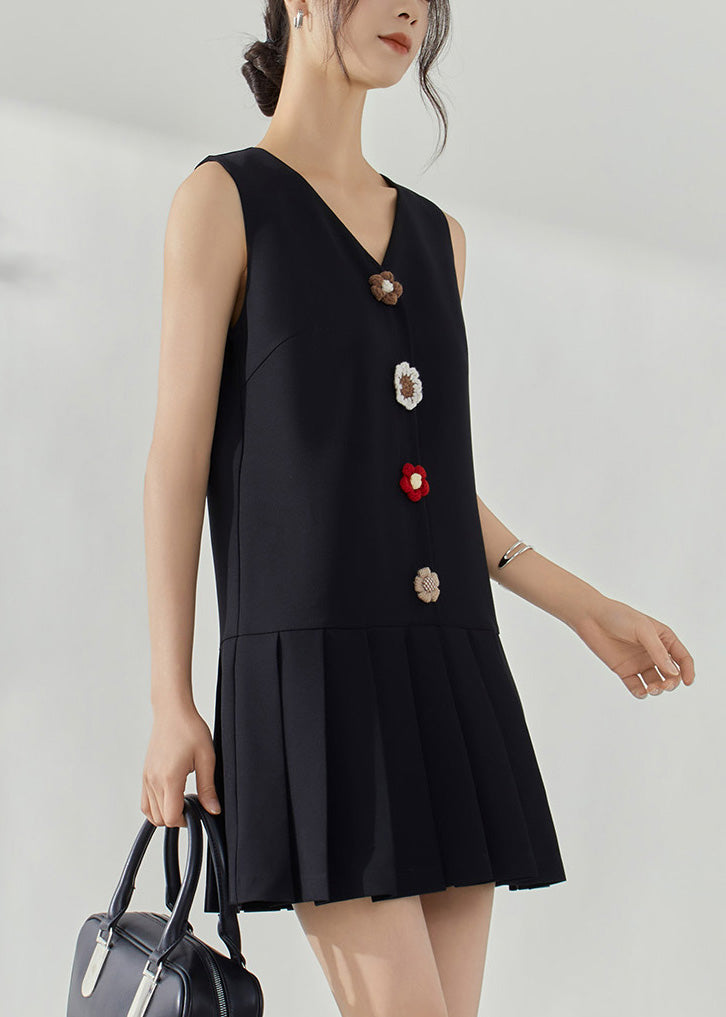 Modern Black V Neck Patchwork Mid Dresses Sleeveless