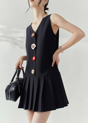 Modern Black V Neck Patchwork Mid Dresses Sleeveless