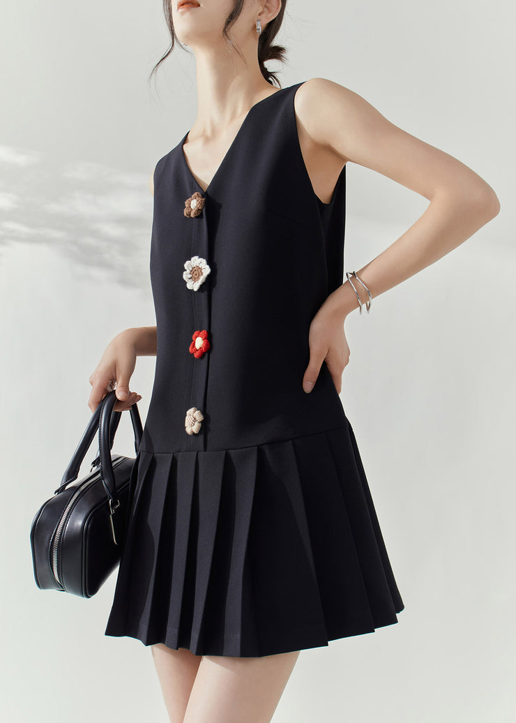Modern Black V Neck Patchwork Mid Dresses Sleeveless