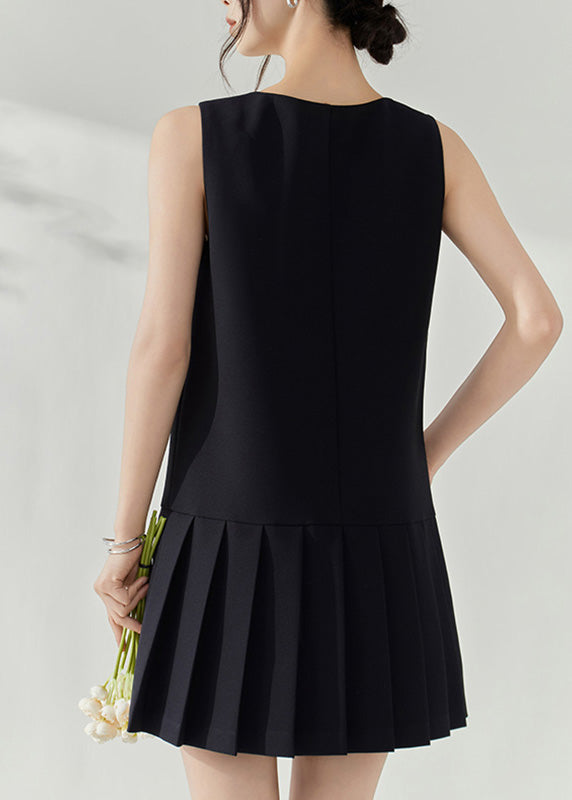 Modern Black V Neck Patchwork Mid Dresses Sleeveless