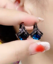 Modern Blue Alloy Crystal Zircon Hoop Earrings